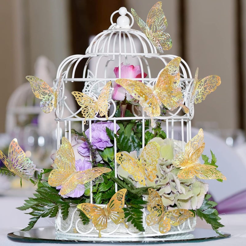 DELEMI 60 Pcs 3D Iridescent Gold Butterfly Decorations,Sequined Gold Room Decor with Set 5 Style Decorative Paper Butterfly for Party Birthday Shower Decorations Wedding Decor DIY Gift((Sequined Gold) - Image 4
